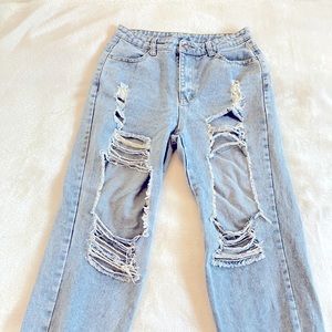 Shein Blue Shredded Denim Jeans Size Small
